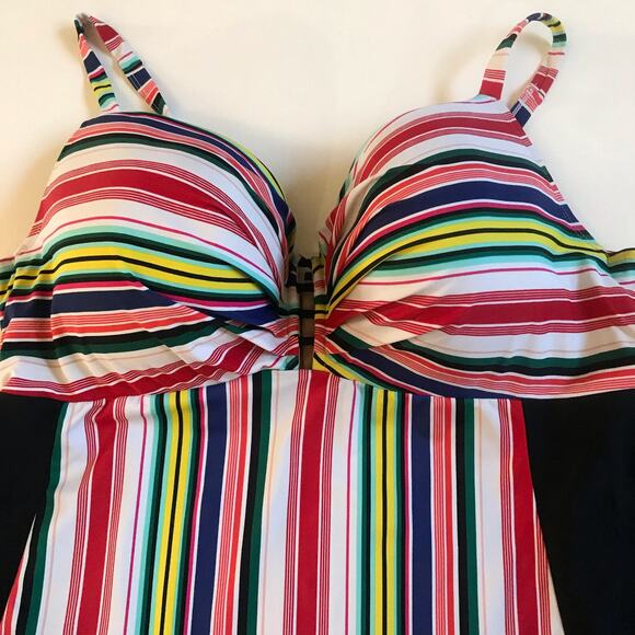 Lane Bryant Cacique Swim Tankini Top 46DD Full Bra EUC Stripe Beach Underwire - Picture 8 of 11